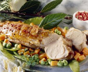 Bärwurz-Schweinefilet mit Rosmarinkartoffeln und grünen Bohnen