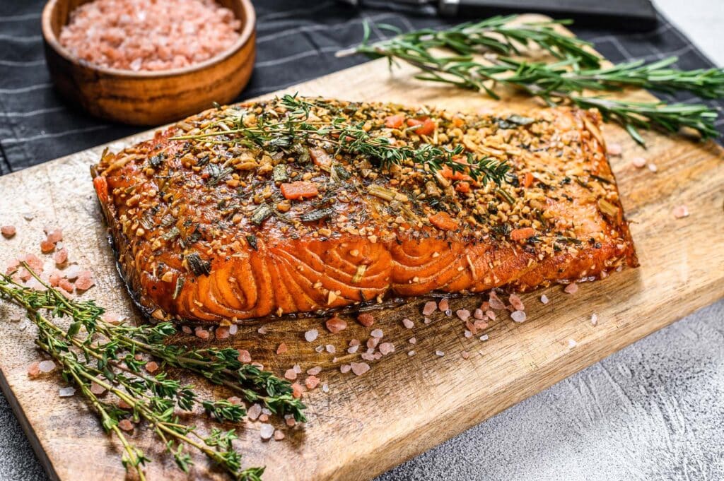 Gebratenes Lachsfilet mit Bärwurz-Pesto