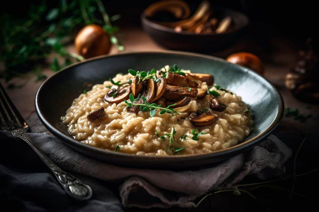 Kornelkirschen-Pilz-Risotto mit würzigem Parmesan und frischer Petersilie