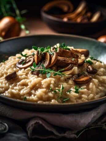 Kornelkirschen-Pilz-Risotto mit würzigem Parmesan und frischer Petersilie