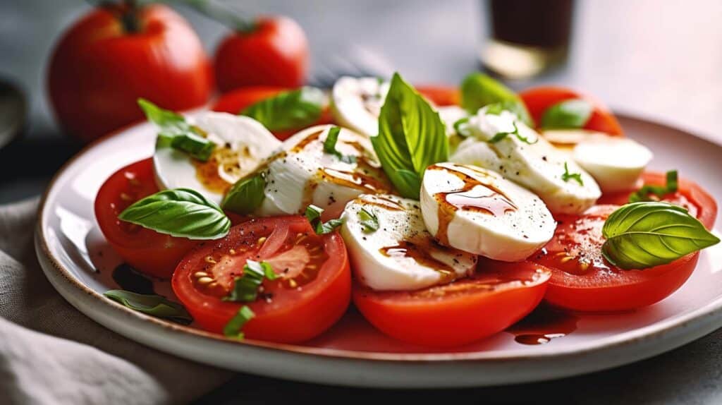 Holunderbeeren-Mozzarella-Salat mit frischem Basilikum und Tomaten